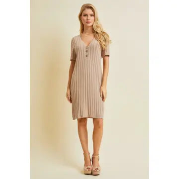 Slim Fit Rib Knit Cotton Dress