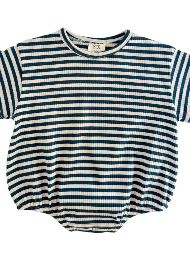 Steel Blue Stripe / Organic Ribbed T-Shirt Bubble