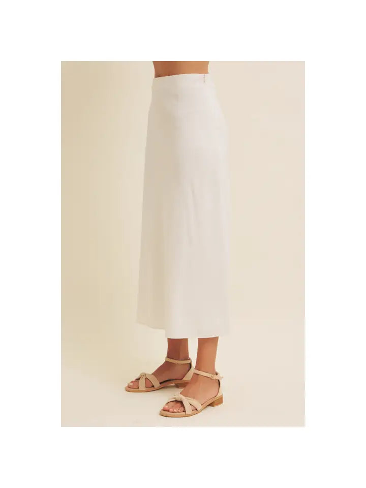 Linen Blend Bias Cut Maxi Skirt - Off White