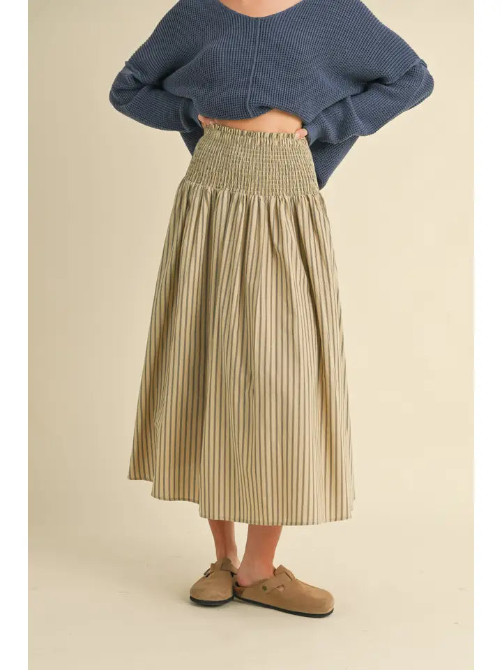 Natural Stripe Smocking Skirt