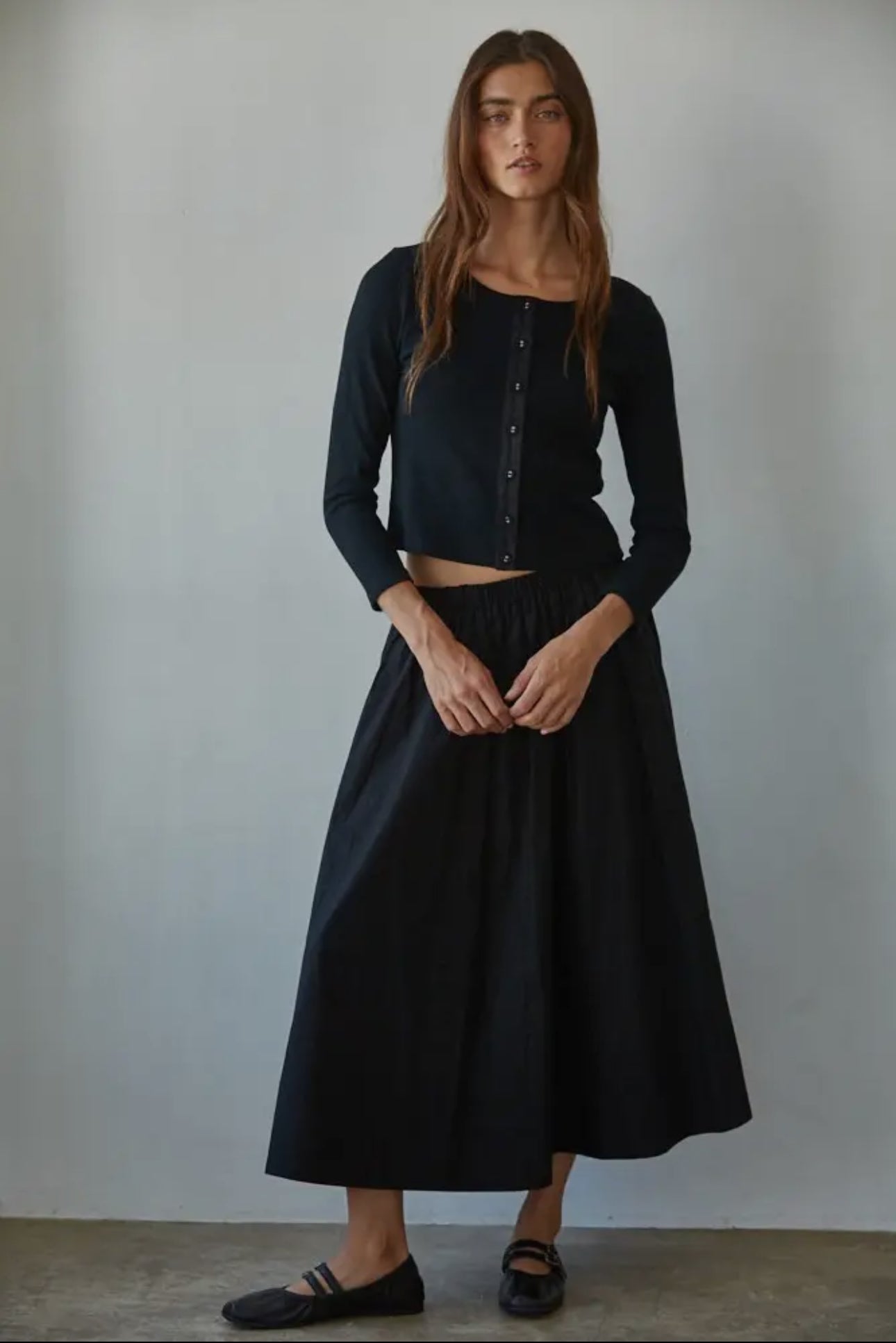 Woven Cotton Elastic Waist Skirt