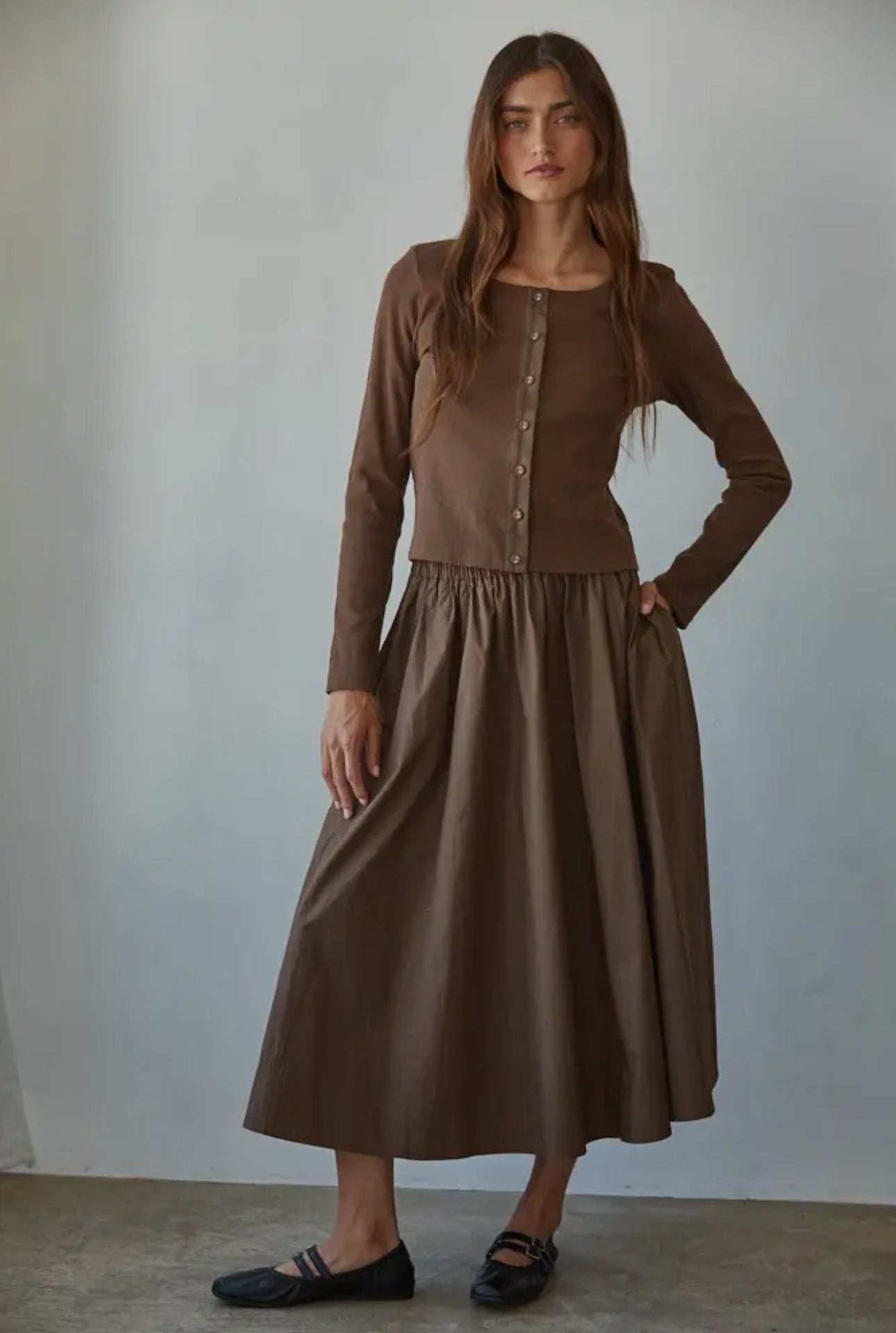 Woven Cotton Elastic Waist Skirt