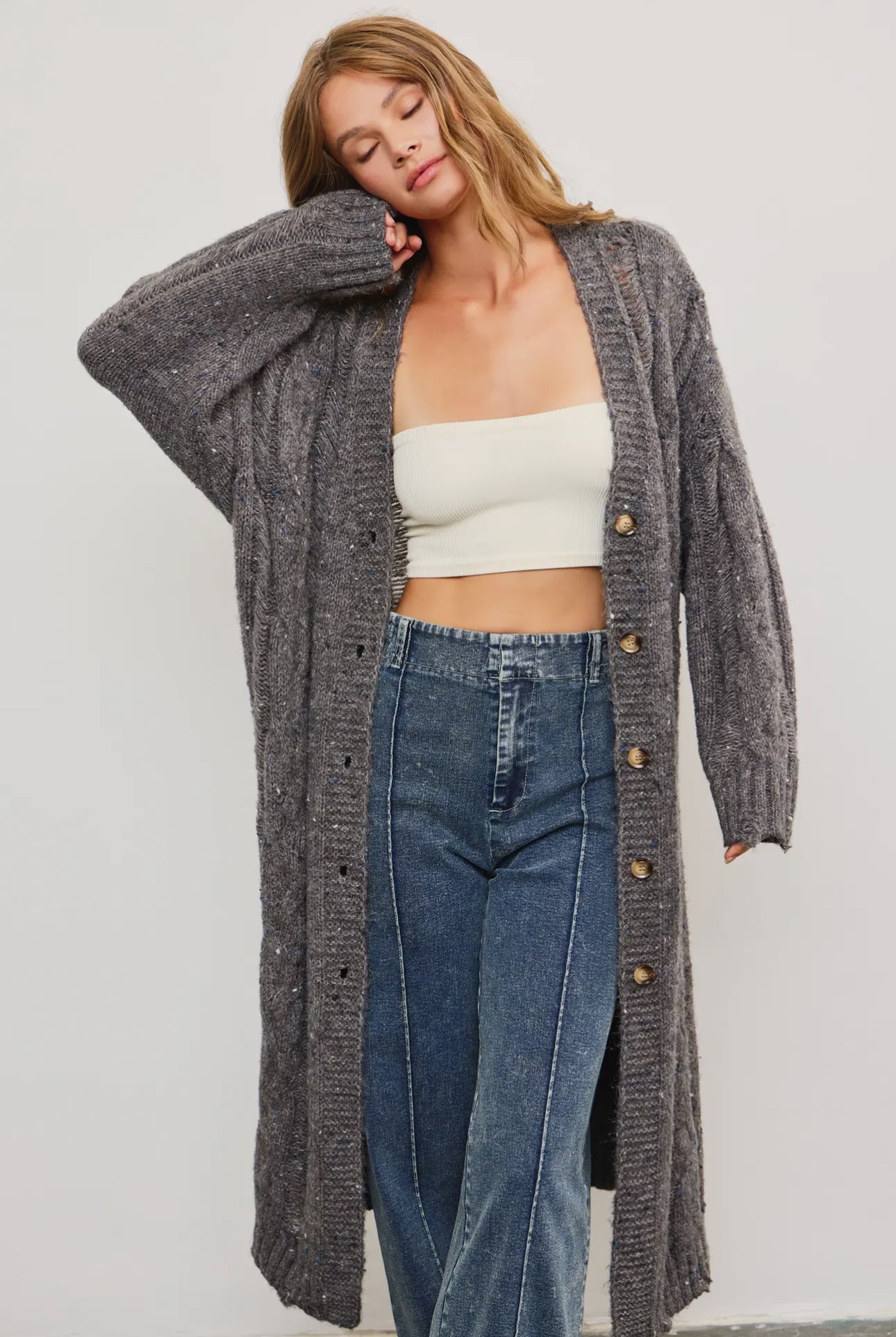 Oversized Long Cardigan Charcoal