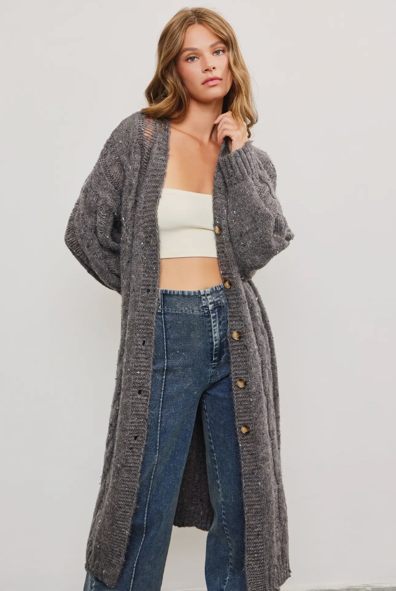 Oversized Long Cardigan Charcoal
