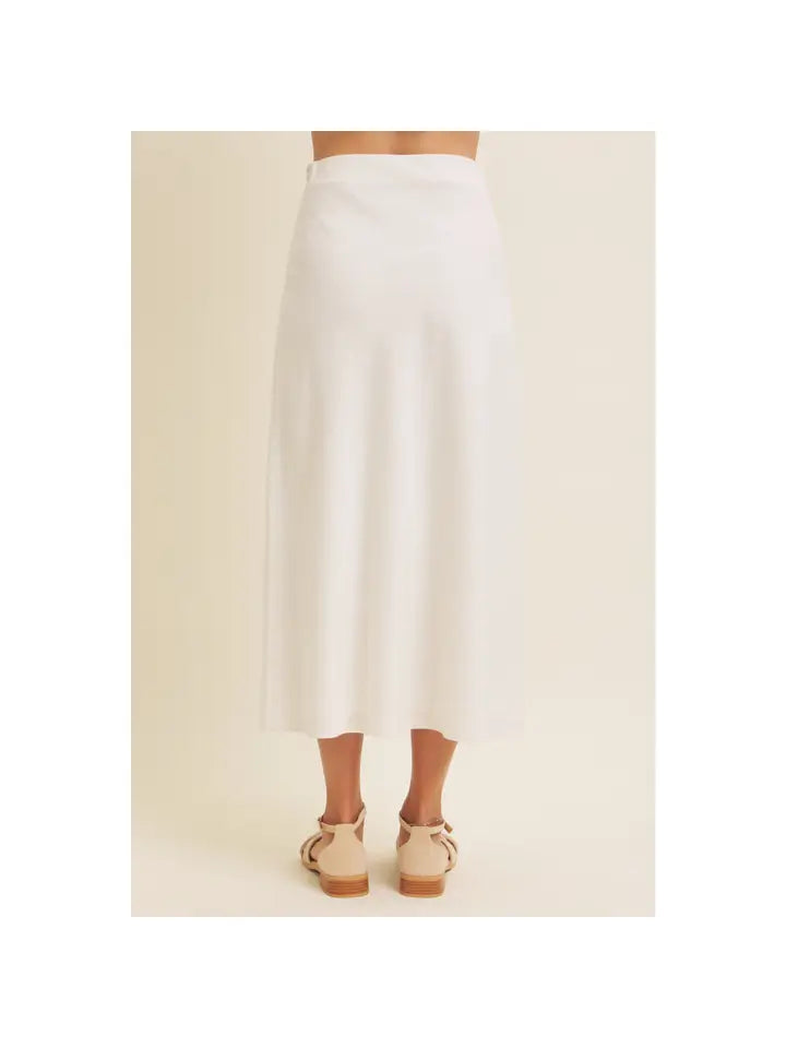 Linen Blend Bias Cut Maxi Skirt - Off White