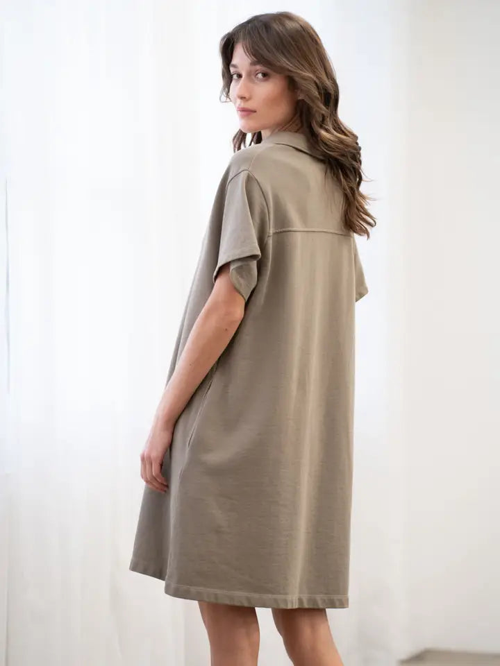 Collared Cotton Short Sleeve Midi Dress