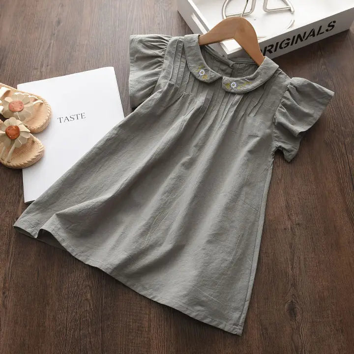 cotton dress with collar MARIE white cotton buttoned flared dress with Col Claudine collar Maisoncleo