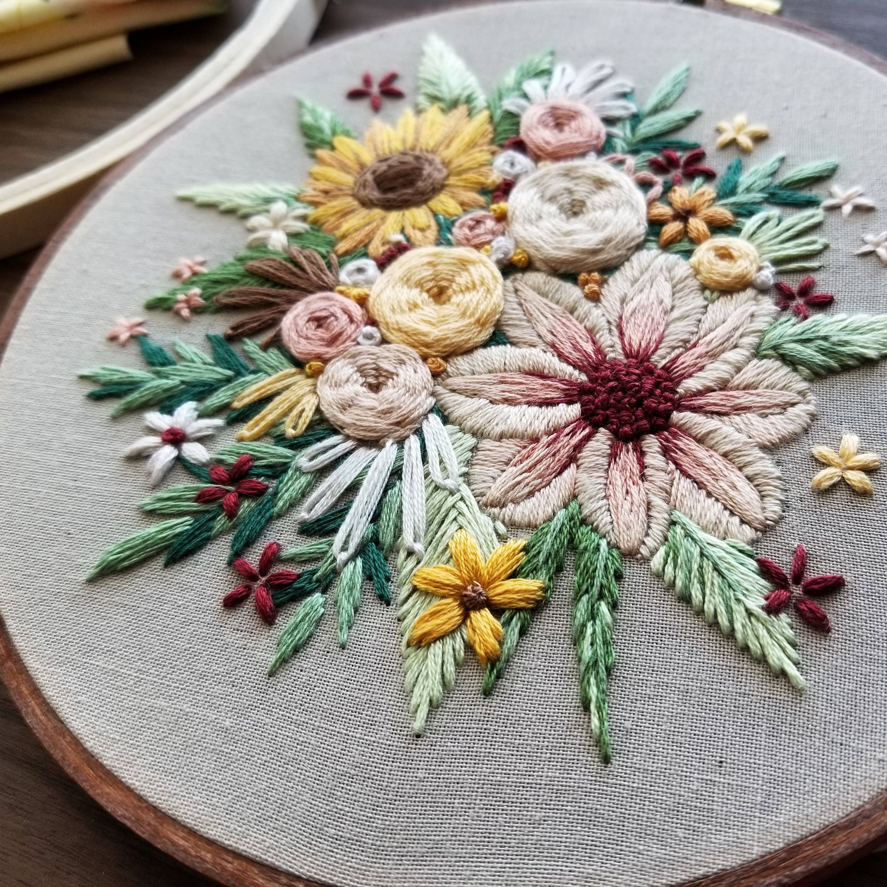 Light bulb flower and plant embroidery hoop